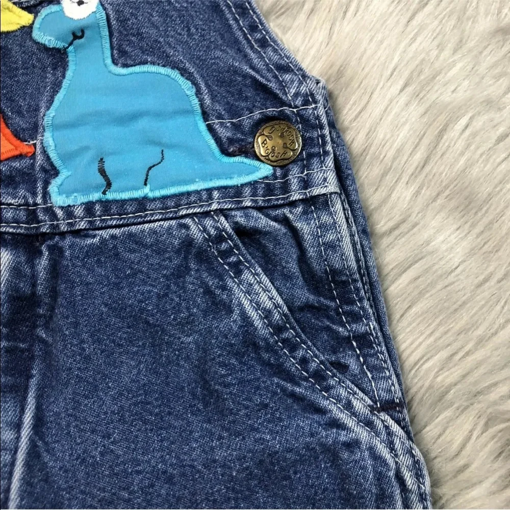 Vintage Oshkosh Bgosh Blue Denim Dinosaur Applique Overalls Made Usa